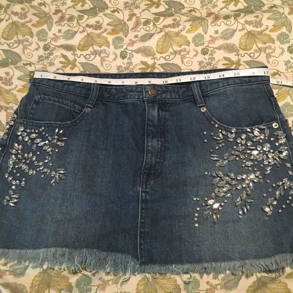 FREE PEOPLE Shine Bright Far Jeweled Jeans Denim Skirt 10 - Picture 6 of 15